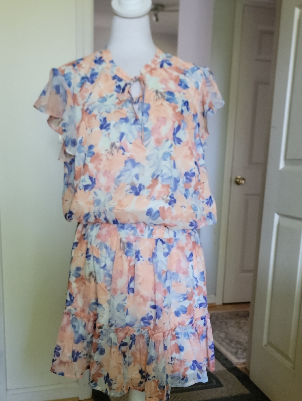 Tart Collections Peach & Blue Floral Tiered Dress